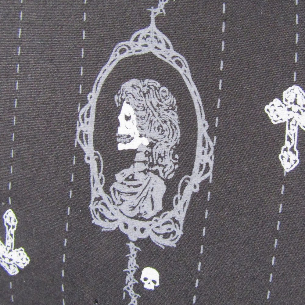 Hell Bunny Collared Gemma Mini Dress in Black Pinstripe Skull Cameo - M - Picture 8 of 10